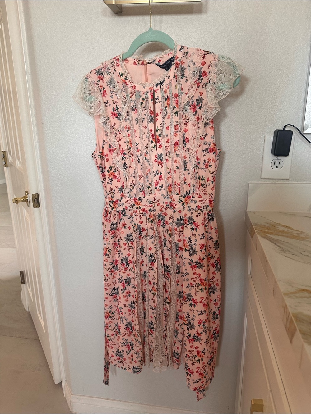 French Connection satin slipper multi Eva Light Belted Dress NWT